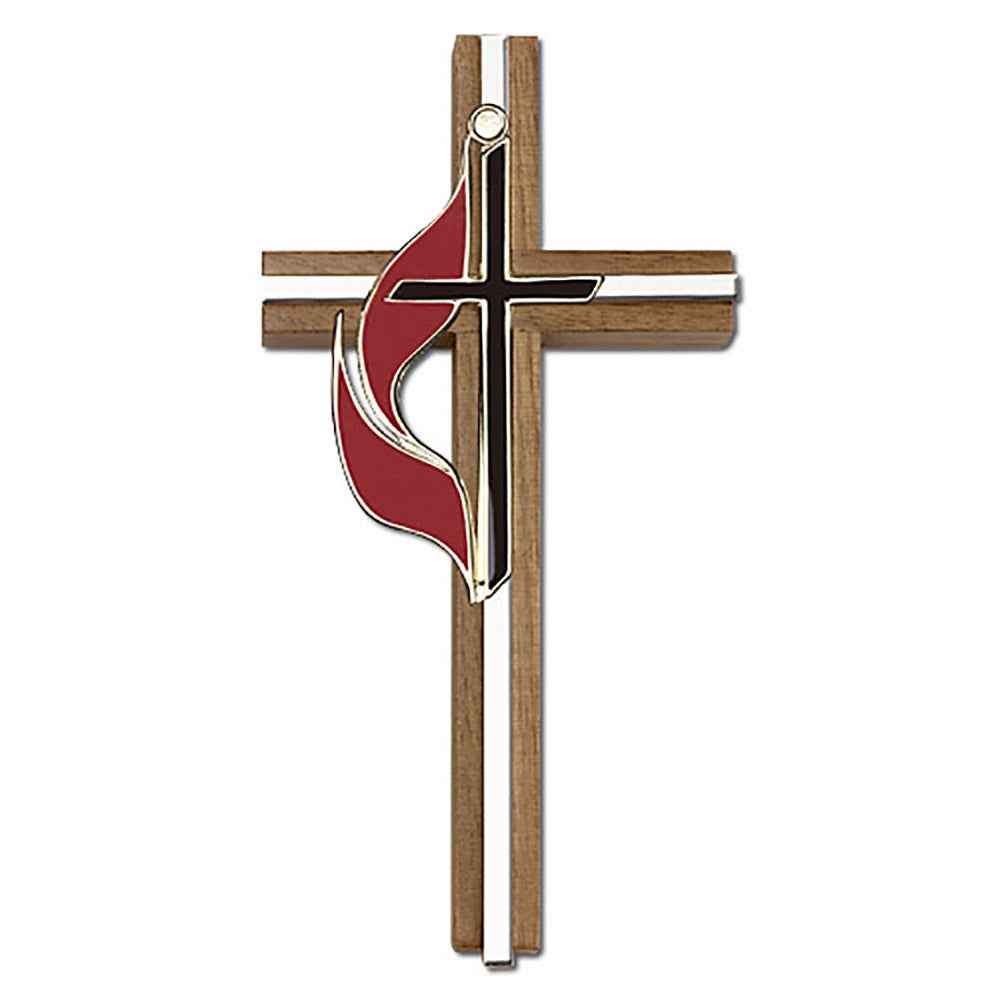 6 inch Methodist Cross, Walnut w/ Antique Gold inlay - 5060G/S