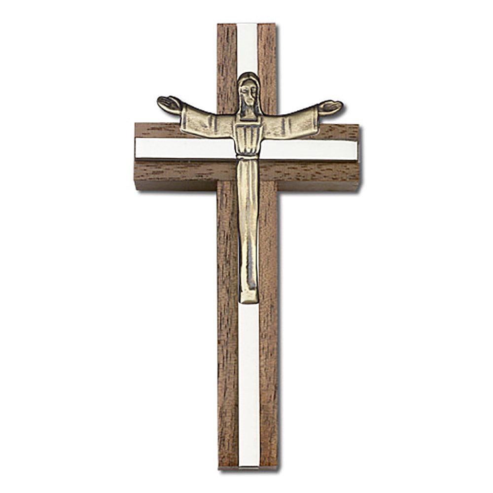 4 inch Risen Christ Cross, Walnut w/ Antique Gold inlay - 5080G/S