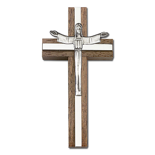 4 inch Risen Christ Cross, Walnut w/ Antique Silver inlay - 5080S/S