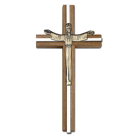 6 inch Risen Christ Cross, Walnut w/ Antique Gold inlay - 5085G/S