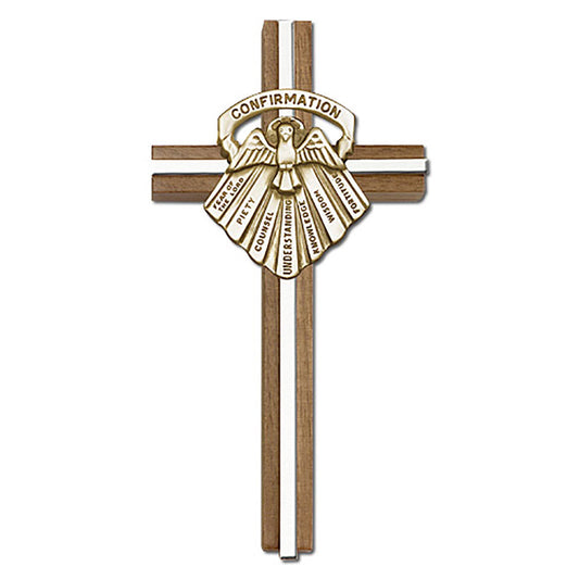 6 inch Confirmation Cross, Walnut w/ Antique Gold inlay - 5097G/S