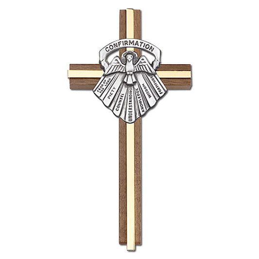 6 inch Confirmation Cross, Walnut w/ Antique Silver inlay - 5097S/G