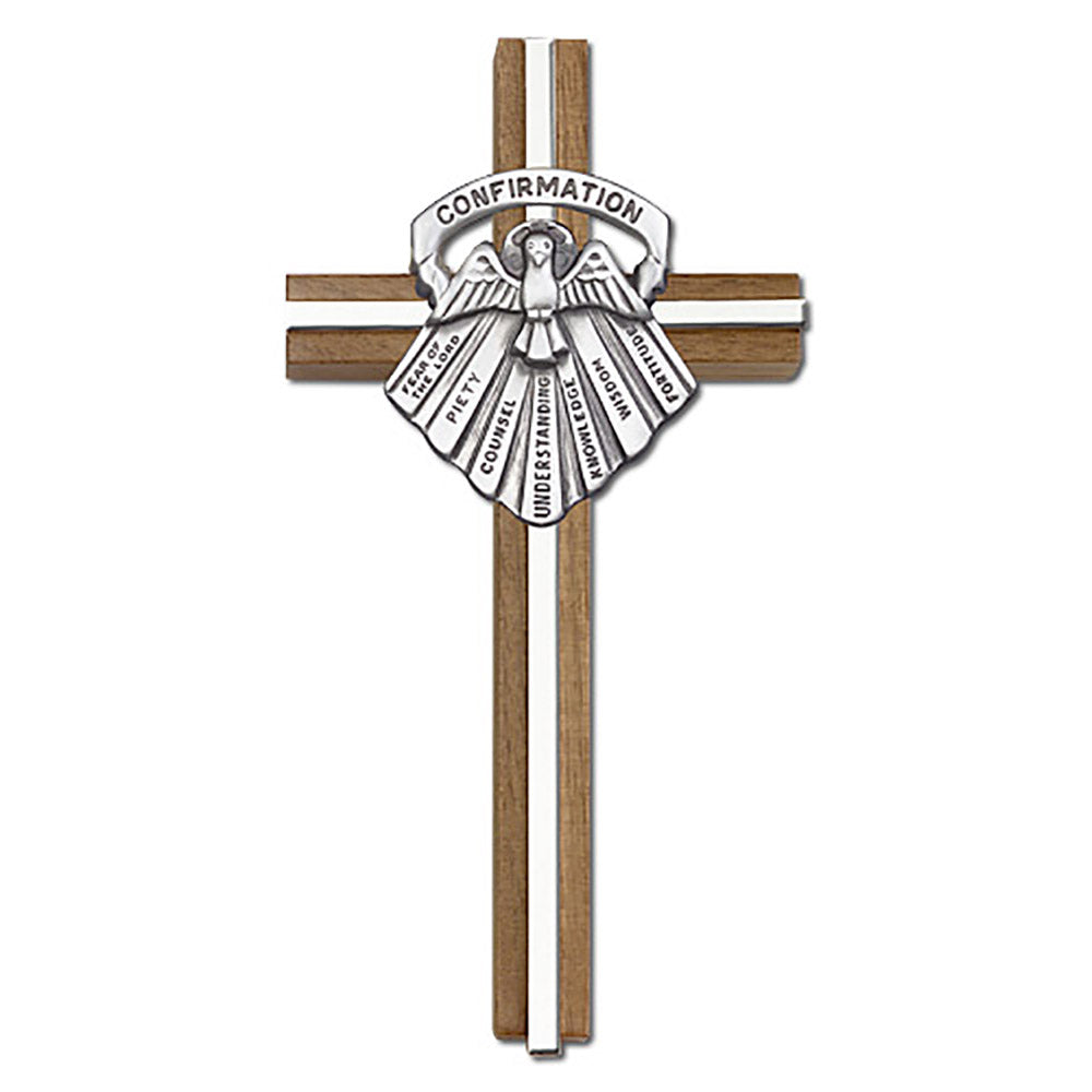 6 inch Confirmation Cross, Walnut w/ Antique Silver inlay - 5097S/S