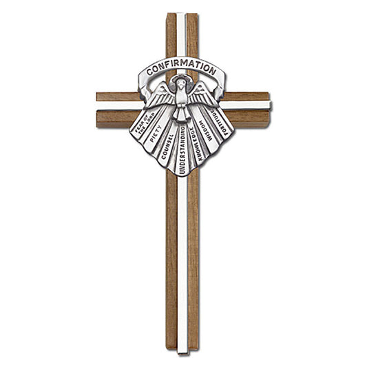 6 inch Confirmation Cross, Walnut w/ Antique Silver inlay - 5097S/S