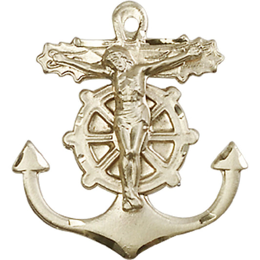 14kt Gold Anchor Crucifix Pendant - 5685KT