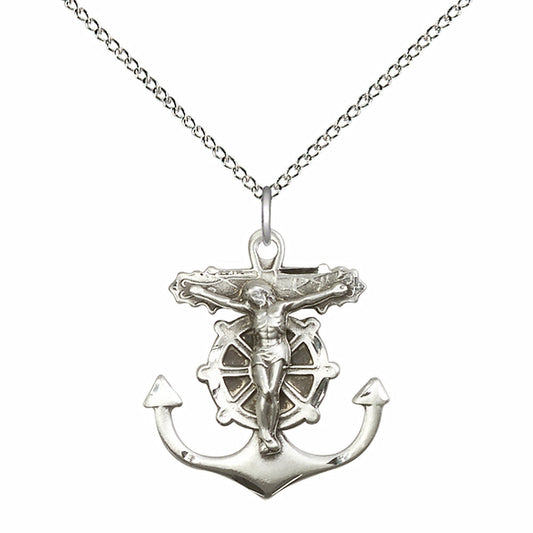 Sterling Silver Anchor Crucifix Pendant - 5685SS