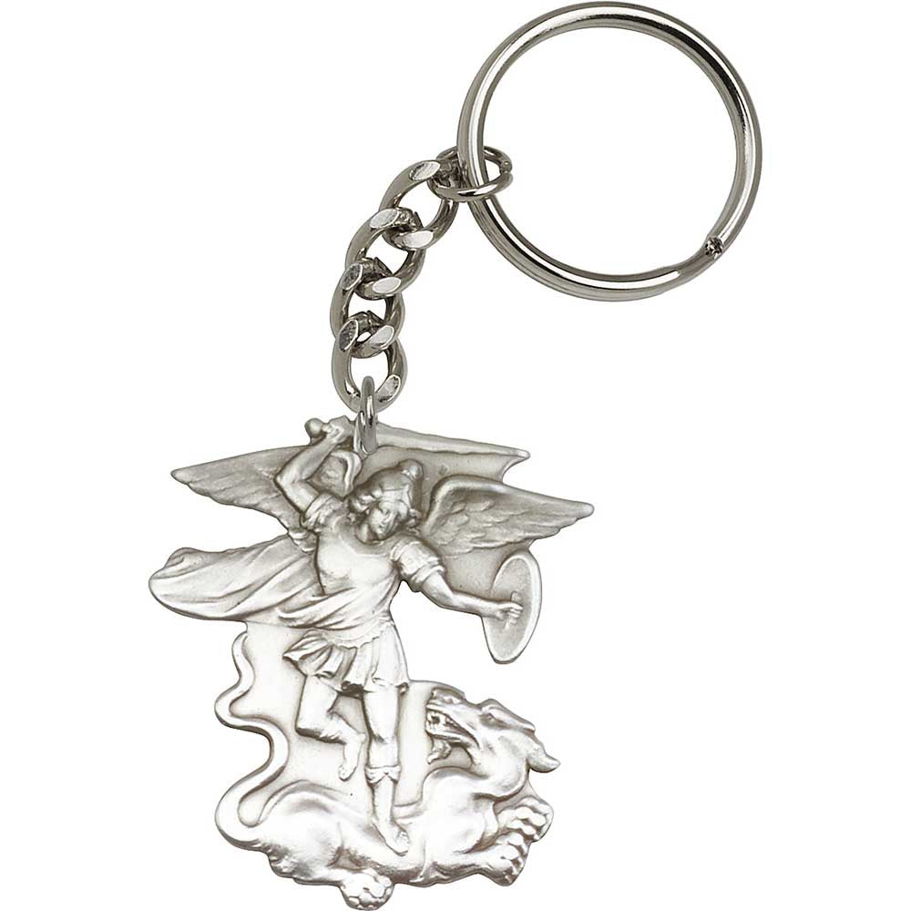 Antique Silver St. Michael the Archangel Keychain - 5845