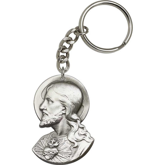 Antique Silver Sacred Heart Keychain - 5850