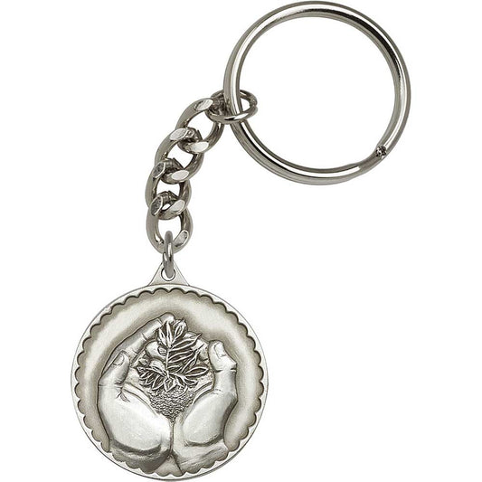 Antique Silver Faith Hand Serenity Keychain - 5857