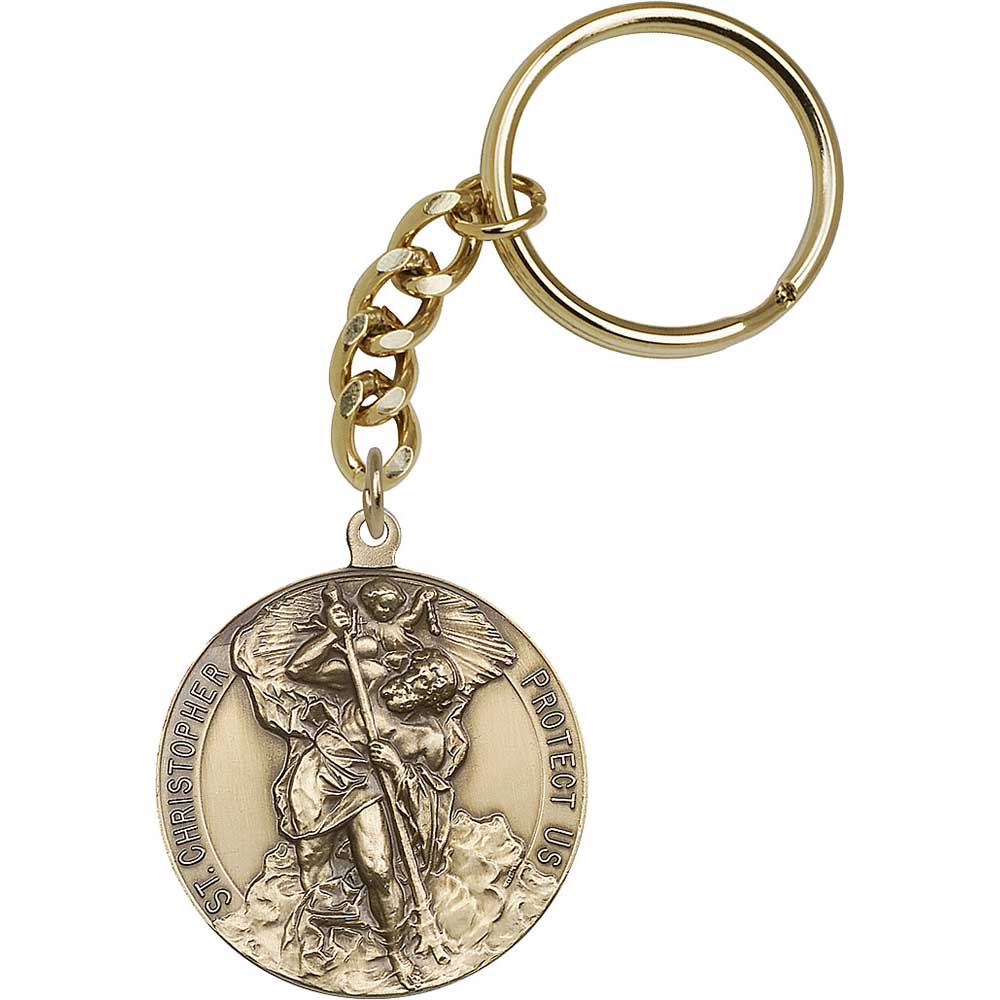 Antique Gold St. Christopher Keychain - 5867