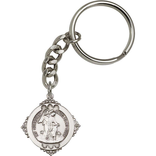 Antique Silver Guardian Angel Keychain - 5873