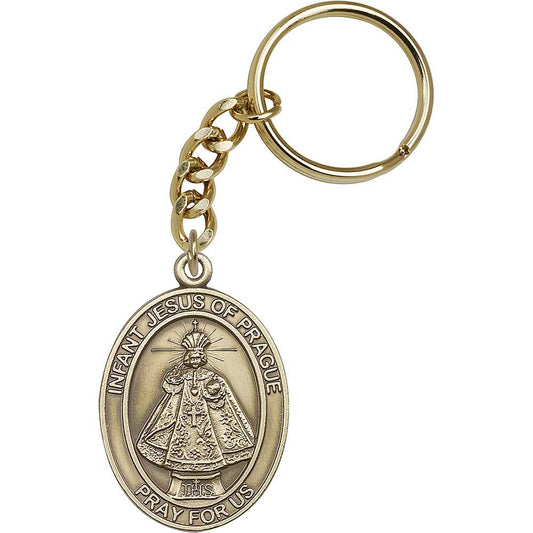 Antique Gold Infant of Prague Keychain - 5875