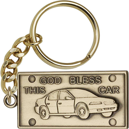Antique Gold God Bless This Car Keychain - 5876
