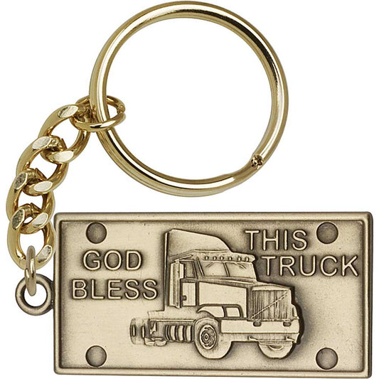 Antique Gold God Bless This Truck Keychain - 5877