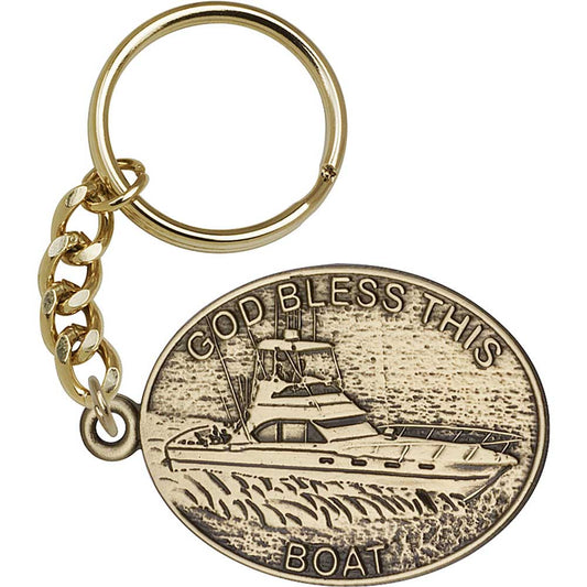 Antique Gold God Bless This Boat Keychain - 5878