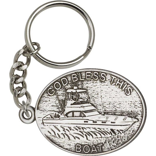 Antique Silver God Bless This Boat Keychain - 5878