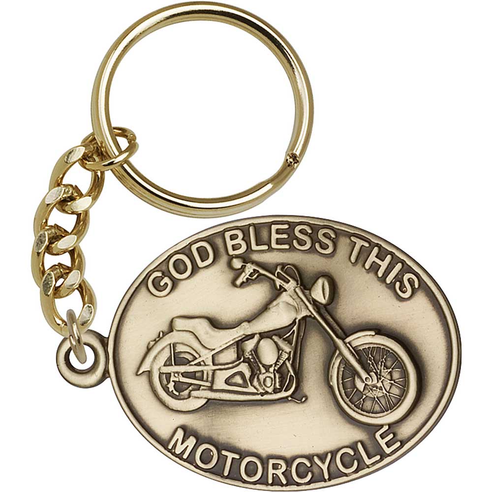Antique Gold God Bless This Motorcycle Keychain - 5879