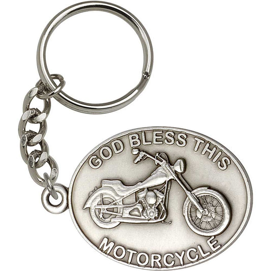 Antique Silver God Bless This Motorcycle Keychain - 5879