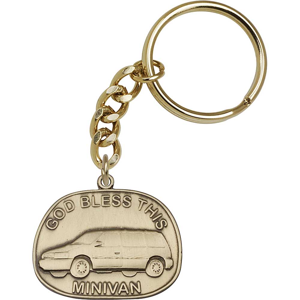 Antique Gold God Bless This Mini-Van Keychain - 5881