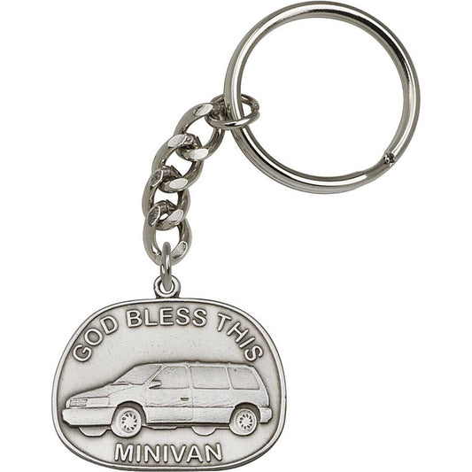 Antique Silver God Bless This Mini-Van Keychain - 5881