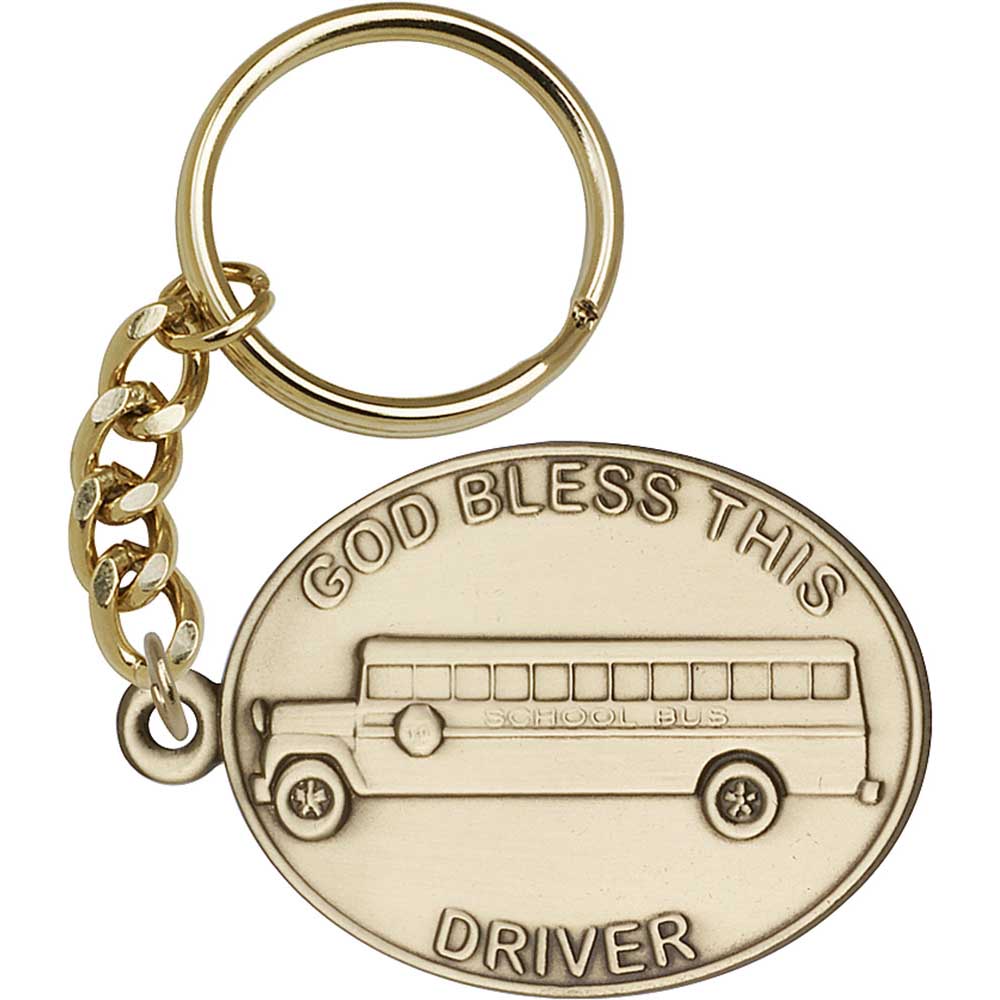 Antique Gold God Bless This Bus Driver Keychain - 5884