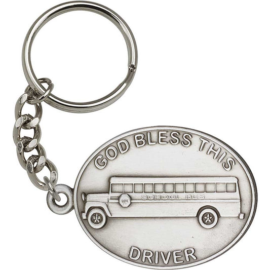 Antique Silver God Bless This Bus Driver Keychain - 5884