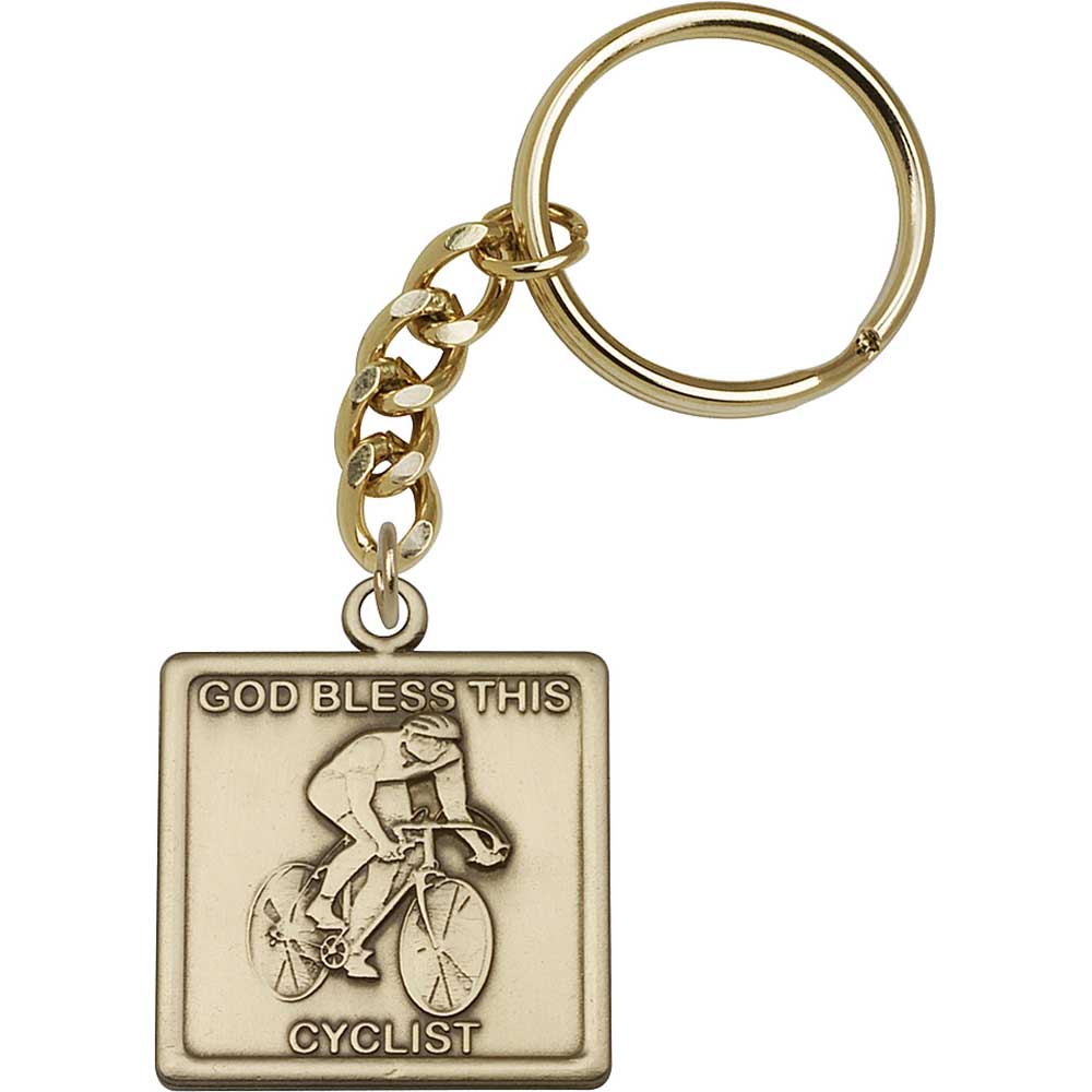 Antique Gold God Bless This Cyclist Keychain - 5885