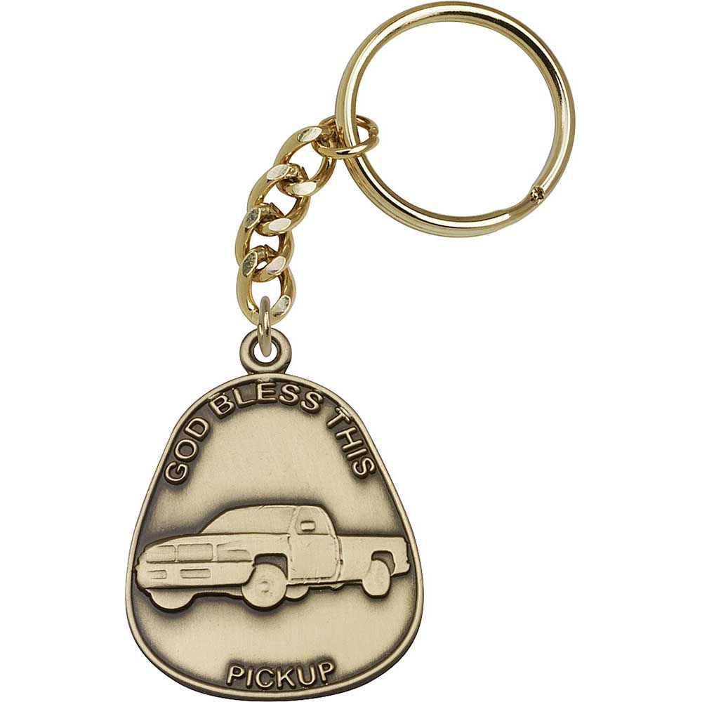 Antique Gold God Bless This Pickup Keychain - 5886