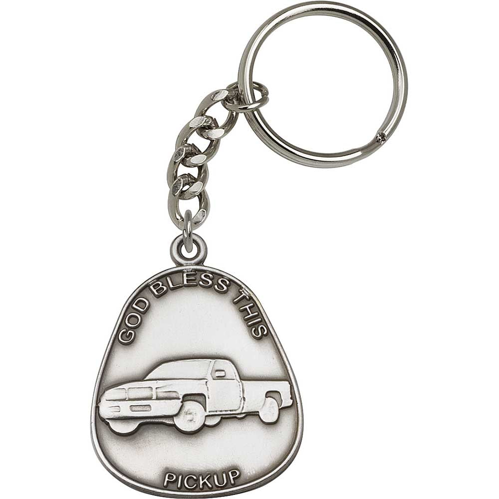 Antique Silver God Bless This Pickup Keychain - 5886