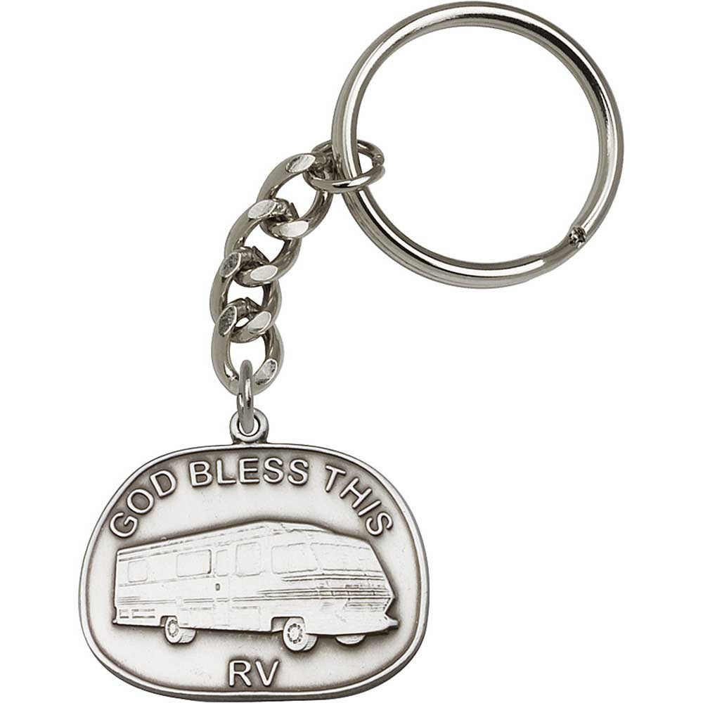 Antique Silver God Bless This Rv Keychain - 5887