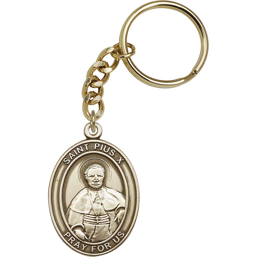 Antique Gold St. Pius X Keychain - 6605