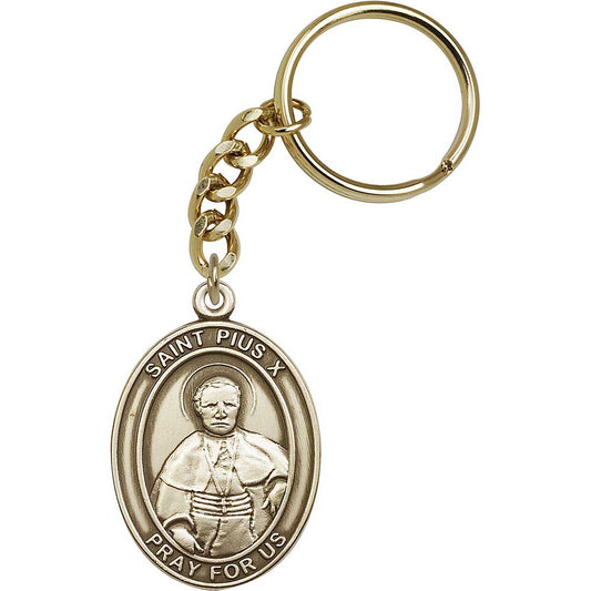 Antique Gold St. Pius X Keychain - 6605