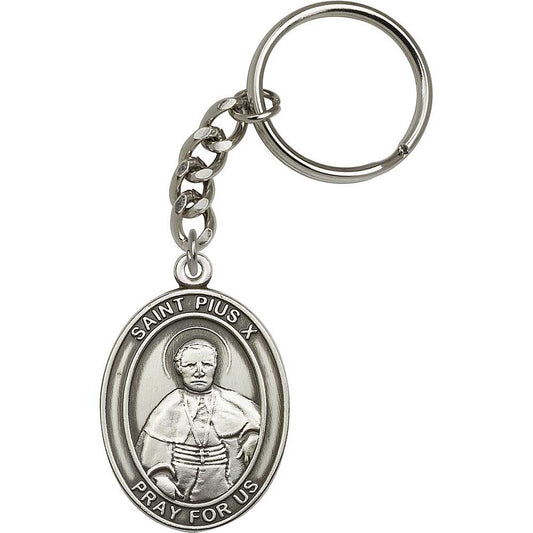 Antique Silver St. Pius X Keychain - 6605