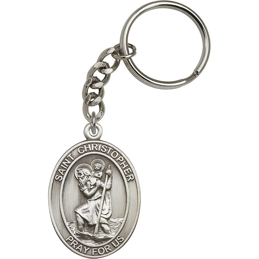 Antique Silver St. Christopher Keychain - 6722