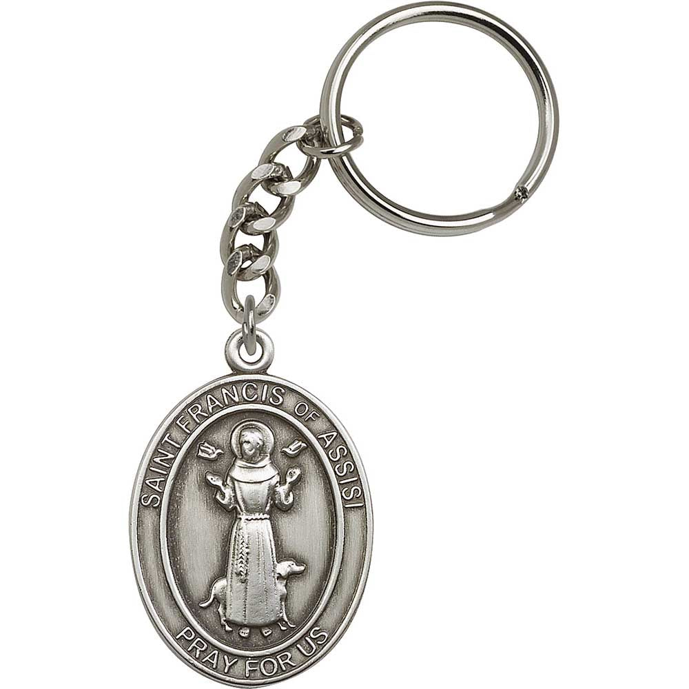 Antique Silver St. Francis of Assisi Keychain - 6736