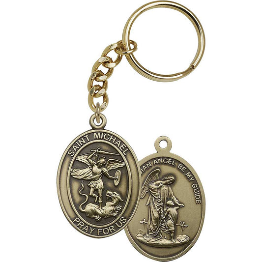Antique Gold St. Michael the Archangel Keychain - 6776