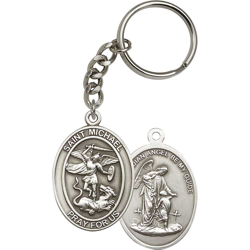 Antique Silver St. Michael the Archangel Keychain - 6776