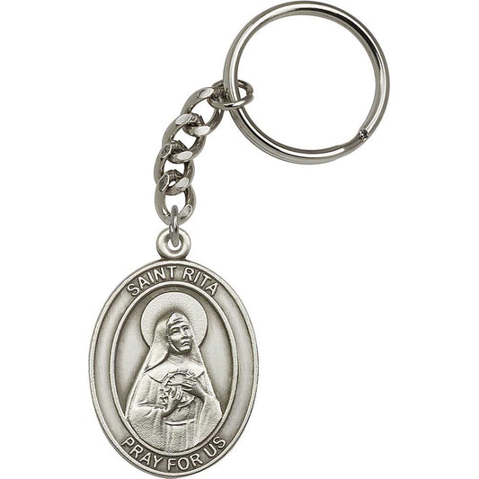 Antique Silver St. Rita of Cascia Keychain - 6794