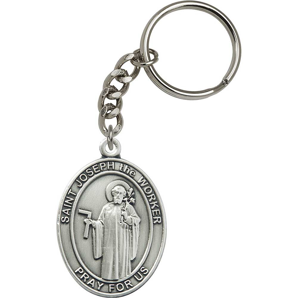 Silver Oxide St. Joseph the Worker Keychain - 6920