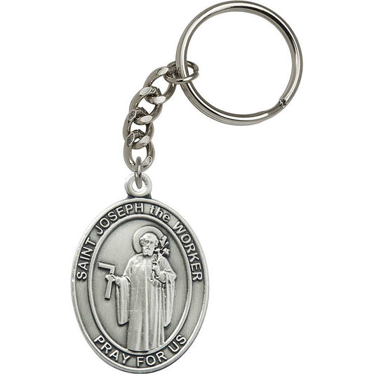 Silver Oxide St. Joseph the Worker Keychain - 6920