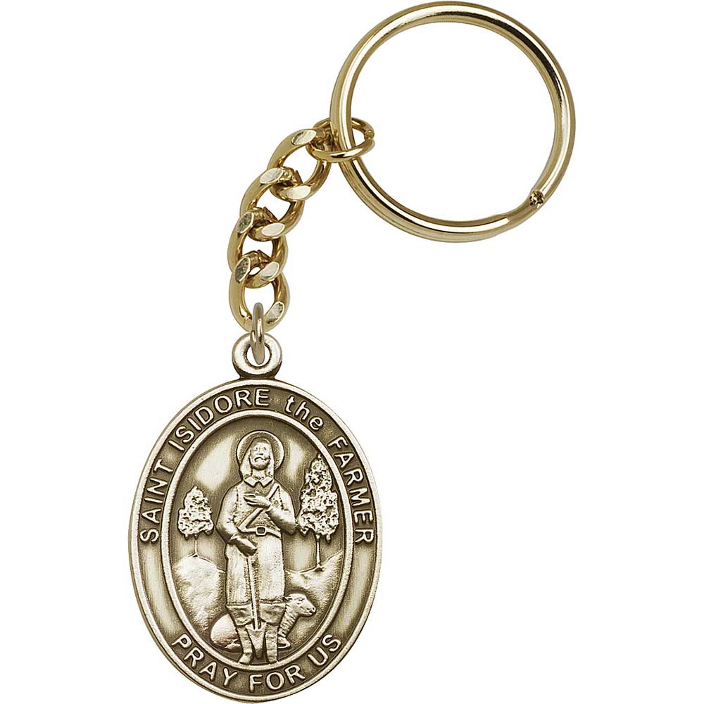 Antique Gold St. Isidore the Farmer Keychain - 6976