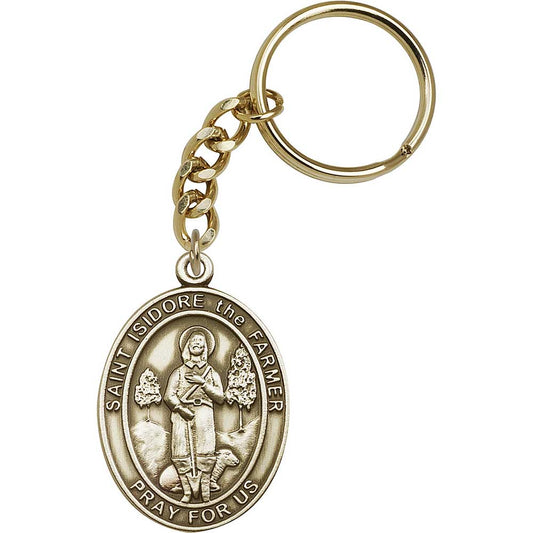 Antique Gold St. Isidore the Farmer Keychain - 6976