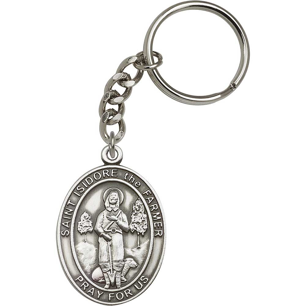 Antique Silver St. Isidore the Farmer Keychain - 6976