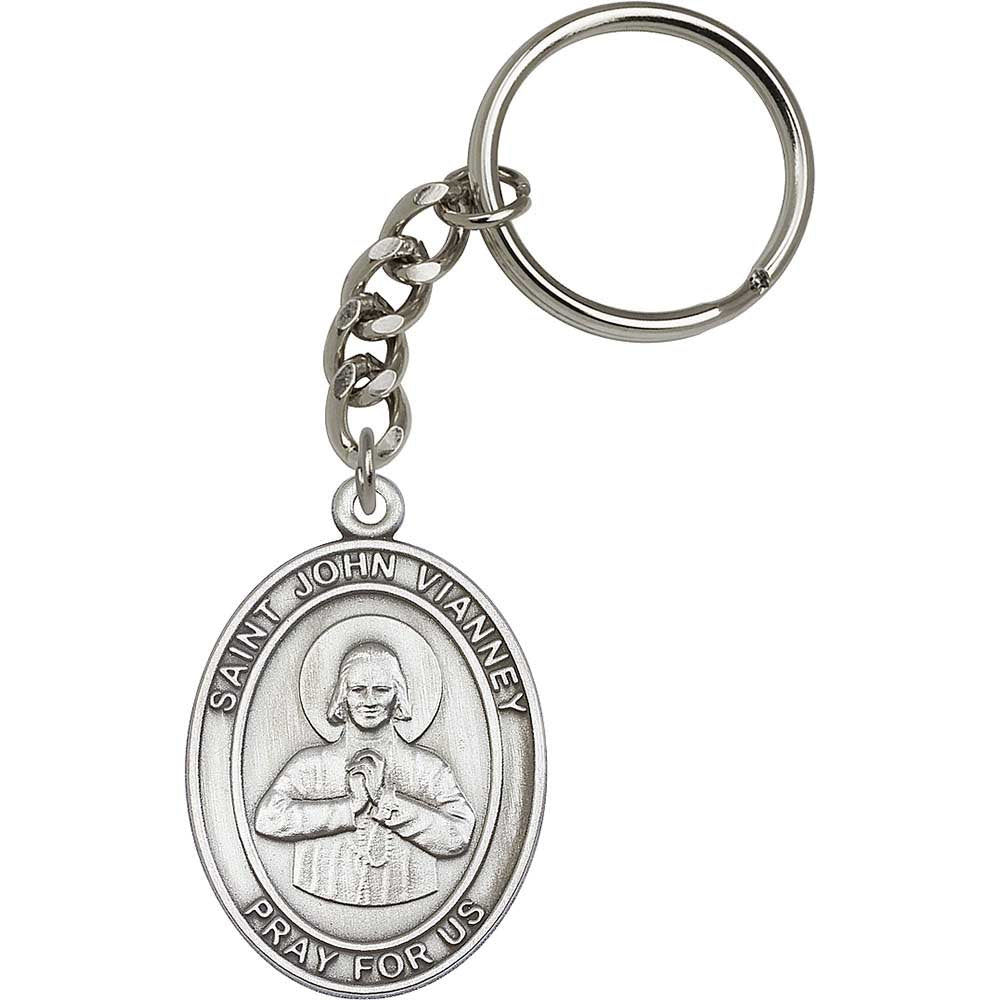 Silver Oxide St. John Vianney Keychain - 6982