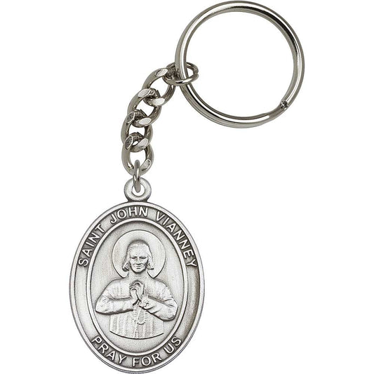 Silver Oxide St. John Vianney Keychain - 6982