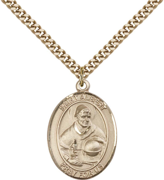14kt Gold Filled St. Albert the Great Pendant with 24 inch Gold Plate Heavy Curb Chain