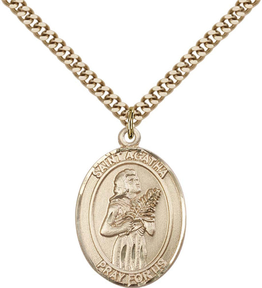14kt Gold Filled St. Agatha Pendant with 24 inch Gold Plate Heavy Curb Chain