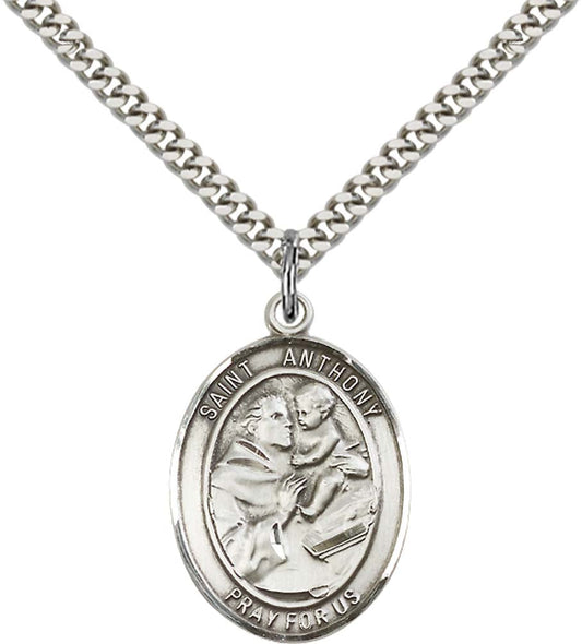 Sterling Silver St. Anthony of Padua Pendant with 24 Inch Light Rhodium Heavy Curb Chain