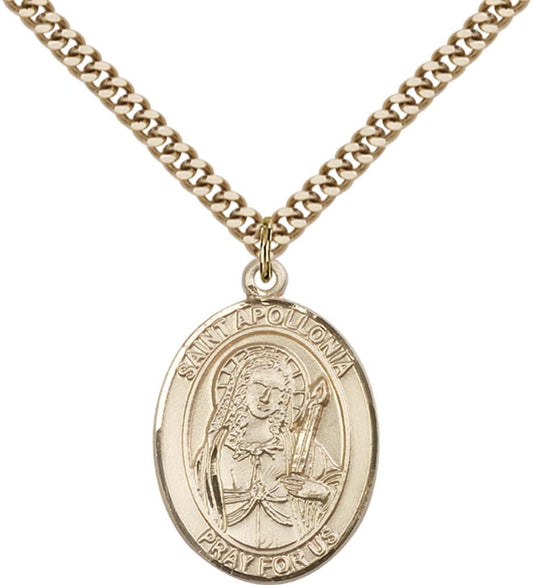 14kt Gold Filled St. Apollonia Pendant with 24 inch Gold Plate Heavy Curb Chain
