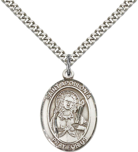 Sterling Silver St. Apollonia Pendant with 24 Inch Light Rhodium Heavy Curb Chain